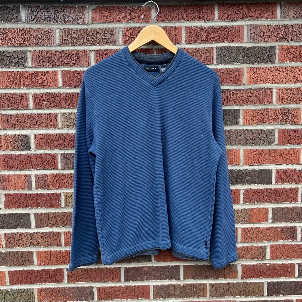 Axcess Blue and Gray Striped Layered V Neck Long Sleeve Shirt